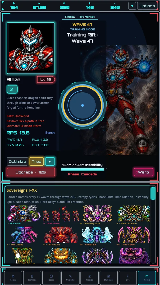 Cosmic Rift Rangers screenshot of the sovereigns codex