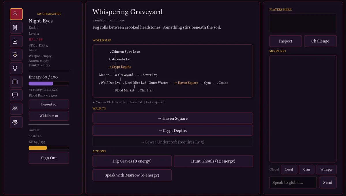 In-game screenshot of Nocturna in the Whispering Graveyard